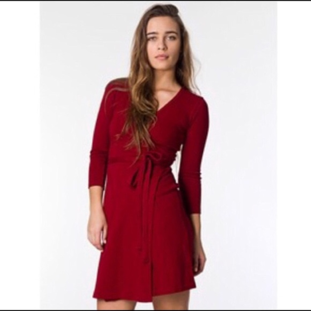 American apparel red julliard wrap dress mini S